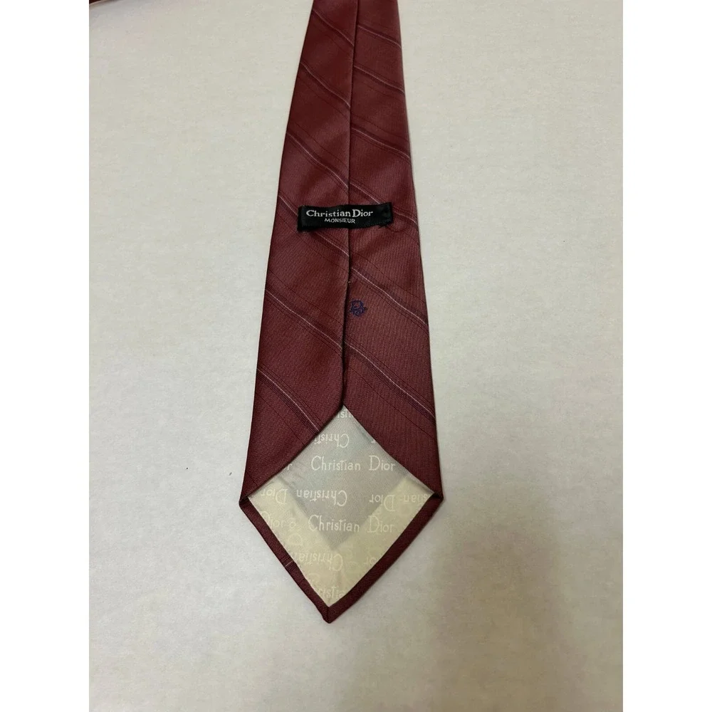 Christian Dior Tie Mens One Size Red Stripe Silk Blend Designer‎ Classic Repp
